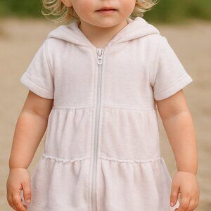 Baby Buns Swim Coverup Hooded Full Zip Short Sleeves White 3T